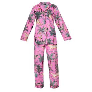 California Dream Indian Cotton Pink Jungle Print Pajama Set, Small (C1)
